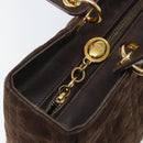 Christian Dior Lady Dior Canage Hand Bag Suede Brown Gold Auth 165978-10