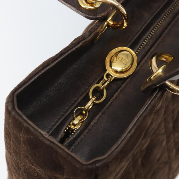 Christian Dior Lady Dior Canage Hand Bag Suede Brown Gold Auth 165978