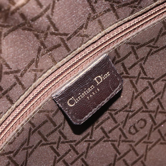 Christian Dior Lady Dior Canage Hand Bag Suede Brown Gold Auth 165978