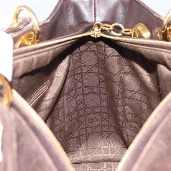 Christian Dior Lady Dior Canage Hand Bag Suede Brown Gold Auth 165978