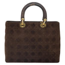 Christian Dior Lady Dior Canage Hand Bag Suede Brown Gold Auth 165978-2