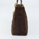 Christian Dior Lady Dior Canage Hand Bag Suede Brown Gold Auth 165978-3