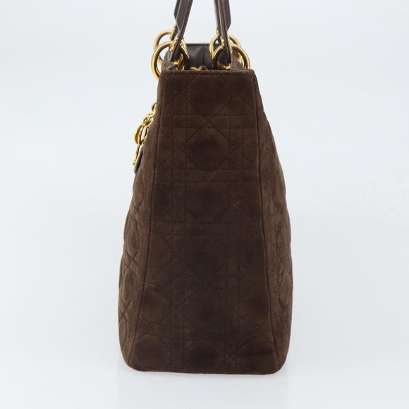 Christian Dior Lady Dior Canage Hand Bag Suede Brown Gold Auth 165978