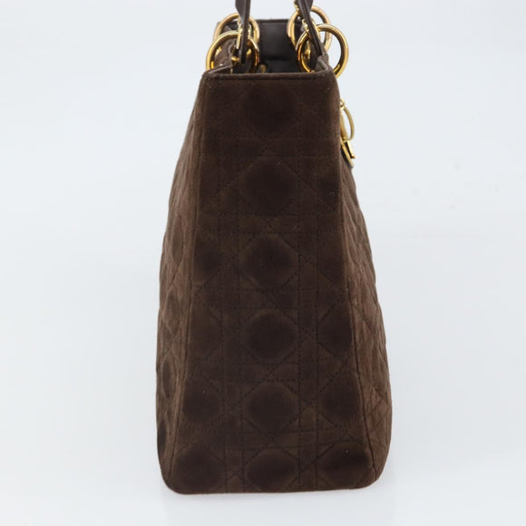 Christian Dior Lady Dior Canage Hand Bag Suede Brown Gold Auth 165978