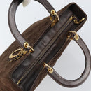 Christian Dior Lady Dior Canage Hand Bag Suede Brown Gold Auth 165978-6