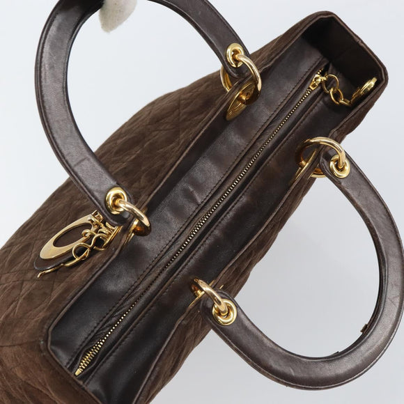 Christian Dior Lady Dior Canage Hand Bag Suede Brown Gold Auth 165978