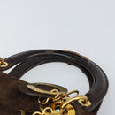 Christian Dior Lady Dior Canage Hand Bag Suede Brown Gold Auth 165978-8