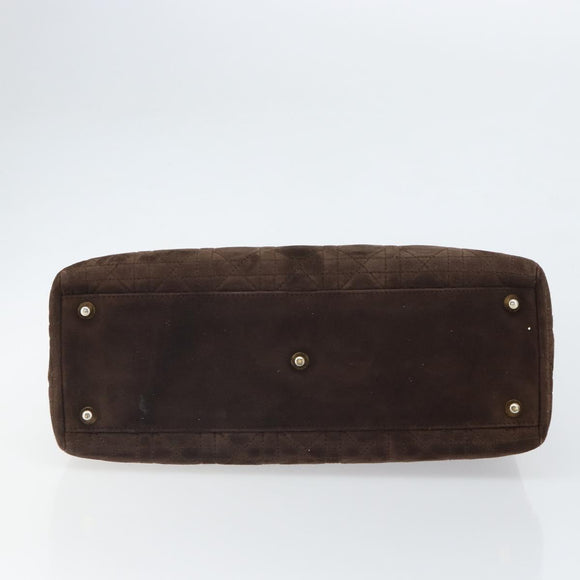 Christian Dior Lady Dior Canage Hand Bag Suede Brown Gold Auth 165978