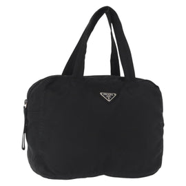 PRADA Hand Bag Nylon Black Silver Auth 165982