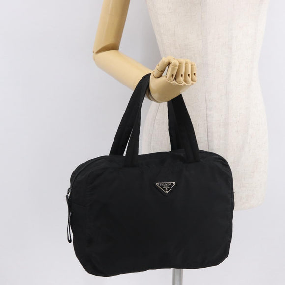 PRADA Hand Bag Nylon Black Silver Auth 165982