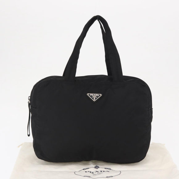 PRADA Hand Bag Nylon Black Silver Auth 165982