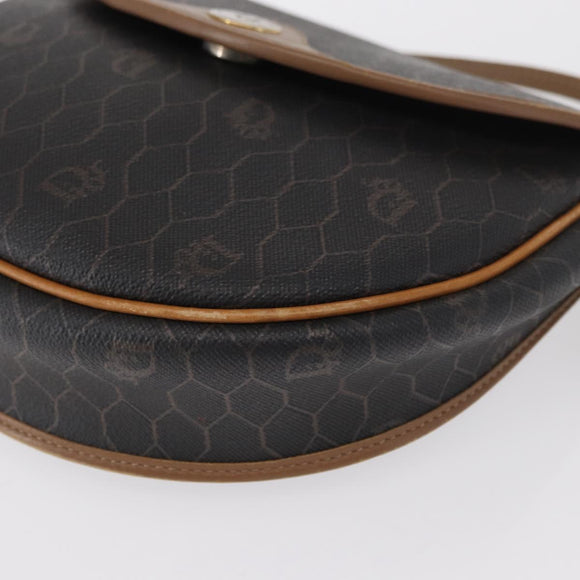 Christian Dior Honeycomb Canvas Shoulder Bag PVC Black Gold Auth 165983