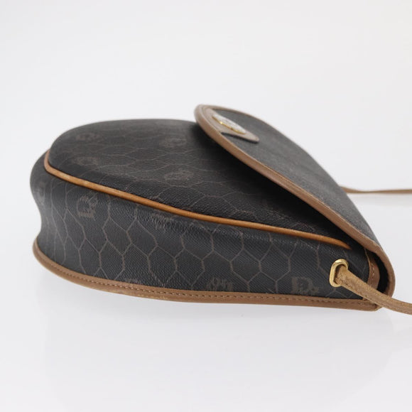 Christian Dior Honeycomb Canvas Shoulder Bag PVC Black Gold Auth 165983