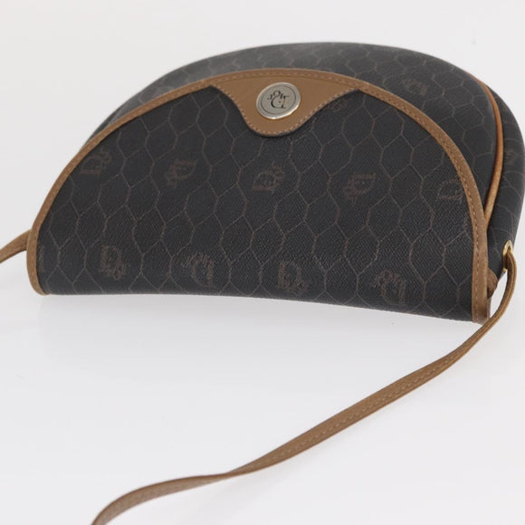 Christian Dior Honeycomb Canvas Shoulder Bag PVC Black Gold Auth 165983