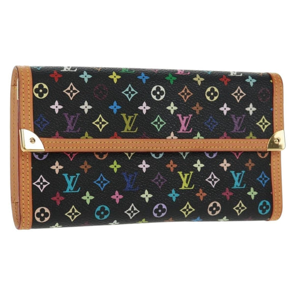 LOUIS VUITTON Multicolor Porte Tresor Long Wallet Black M92658 LV Auth 165985V