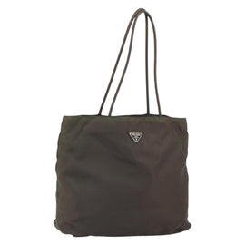 PRADA Tote Bag Nylon Brown Silver Auth 165989