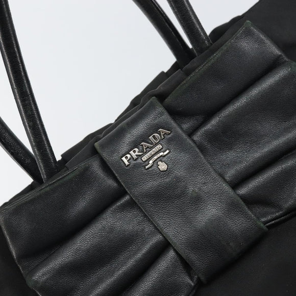 PRADA Hand Bag Nylon Black Silver Auth 165992