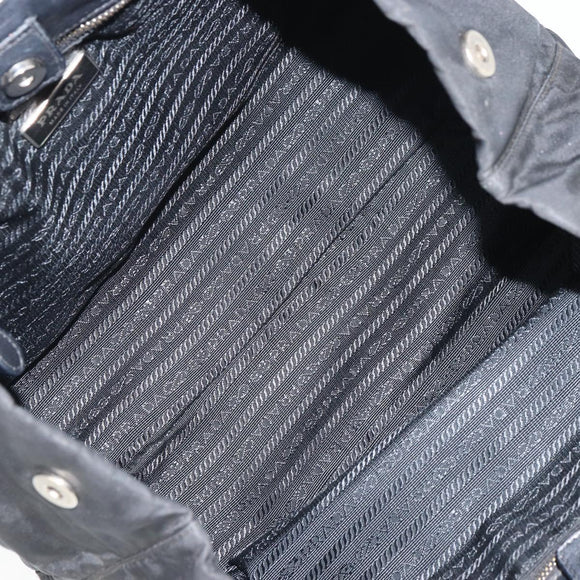 PRADA Hand Bag Nylon Black Silver Auth 165992