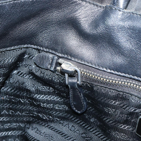 PRADA Hand Bag Nylon Black Silver Auth 165992