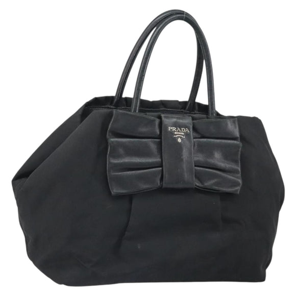 PRADA Hand Bag Nylon Black Silver Auth 165992