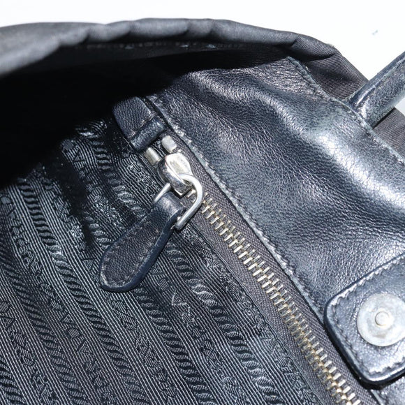 PRADA Hand Bag Nylon Black Silver Auth 165992
