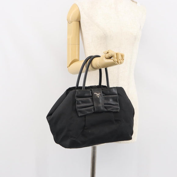 PRADA Hand Bag Nylon Black Silver Auth 165992