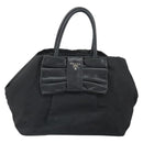 PRADA Hand Bag Nylon Black Silver Auth 165992-13