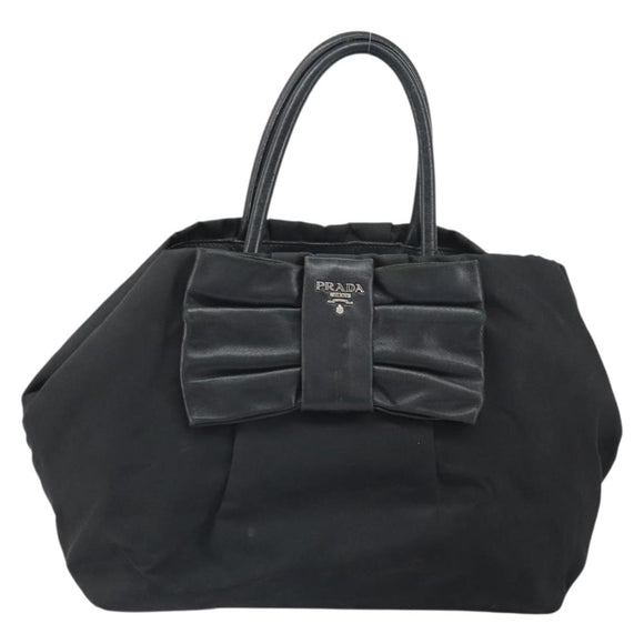 PRADA Hand Bag Nylon Black Silver Auth 165992