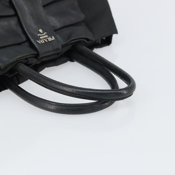PRADA Hand Bag Nylon Black Silver Auth 165992