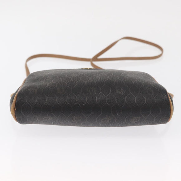 Christian Dior Honeycomb Canvas Shoulder Bag PVC Black Gold Auth 165994