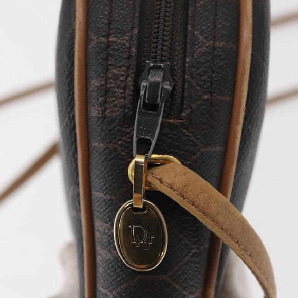 Christian Dior Honeycomb Canvas Shoulder Bag PVC Black Gold Auth 165994