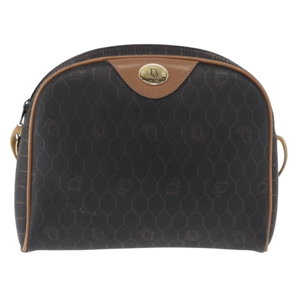 Christian Dior Honeycomb Canvas Shoulder Bag PVC Black Gold Auth 165994