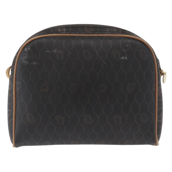 Christian Dior Honeycomb Canvas Shoulder Bag PVC Black Gold Auth 165994