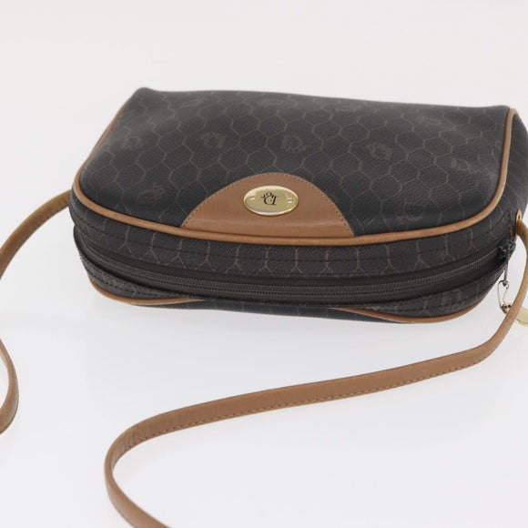 Christian Dior Honeycomb Canvas Shoulder Bag PVC Black Gold Auth 165994