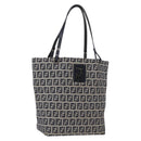 FENDI Zucchino Canvas Hand Bag Navy Silver Auth 166002-1
