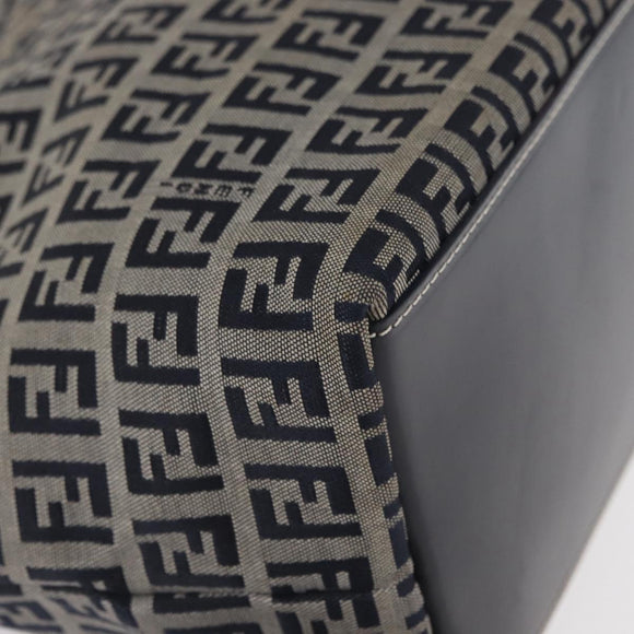 FENDI Zucchino Canvas Hand Bag Navy Silver Auth 166002