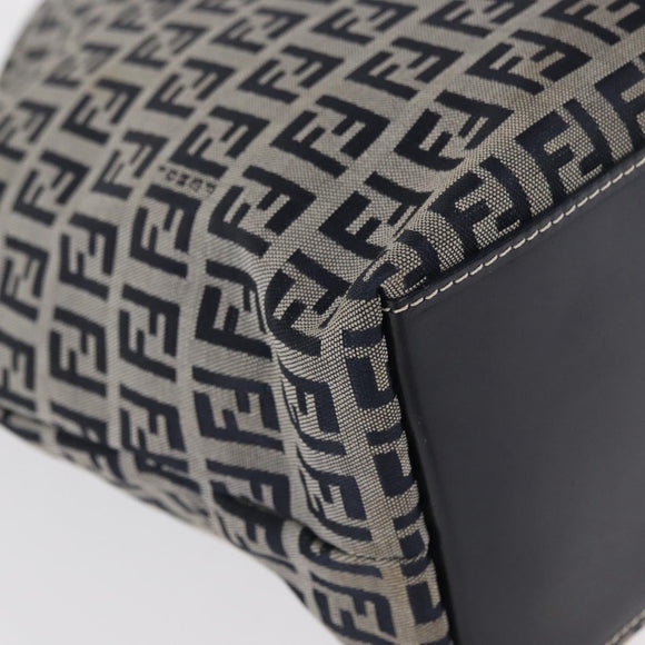 FENDI Zucchino Canvas Hand Bag Navy Silver Auth 166002