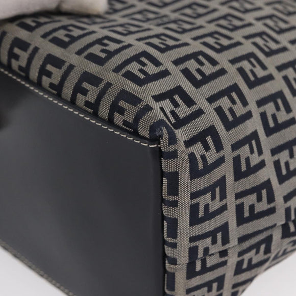 FENDI Zucchino Canvas Hand Bag Navy Silver Auth 166002