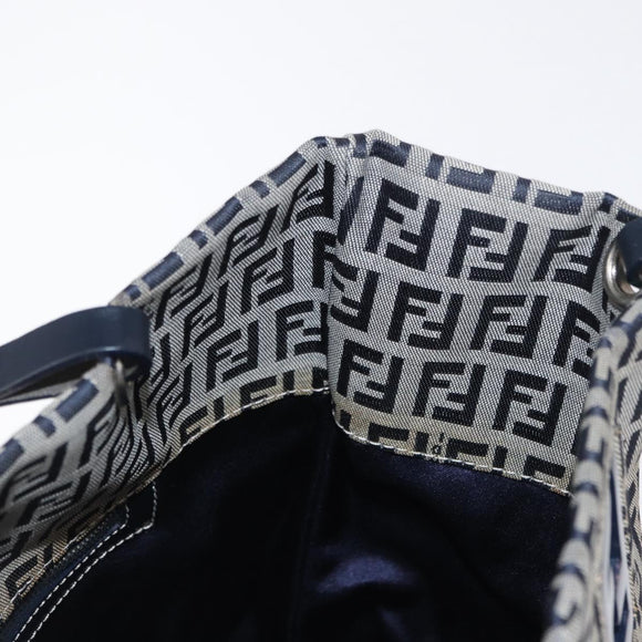 FENDI Zucchino Canvas Hand Bag Navy Silver Auth 166002