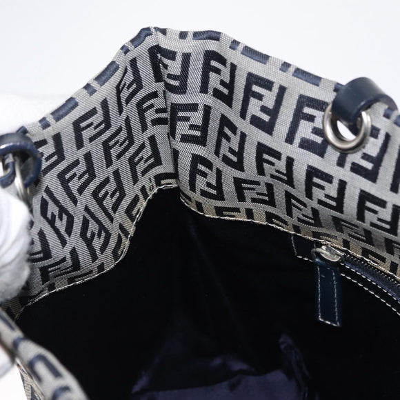 FENDI Zucchino Canvas Hand Bag Navy Silver Auth 166002