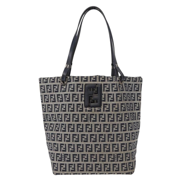 FENDI Zucchino Canvas Hand Bag Navy Silver Auth 166002