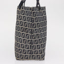 FENDI Zucchino Canvas Hand Bag Navy Silver Auth 166002-3