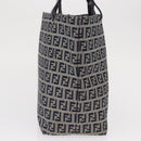 FENDI Zucchino Canvas Hand Bag Navy Silver Auth 166002-4