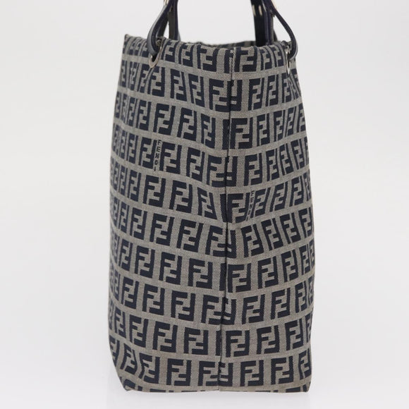 FENDI Zucchino Canvas Hand Bag Navy Silver Auth 166002