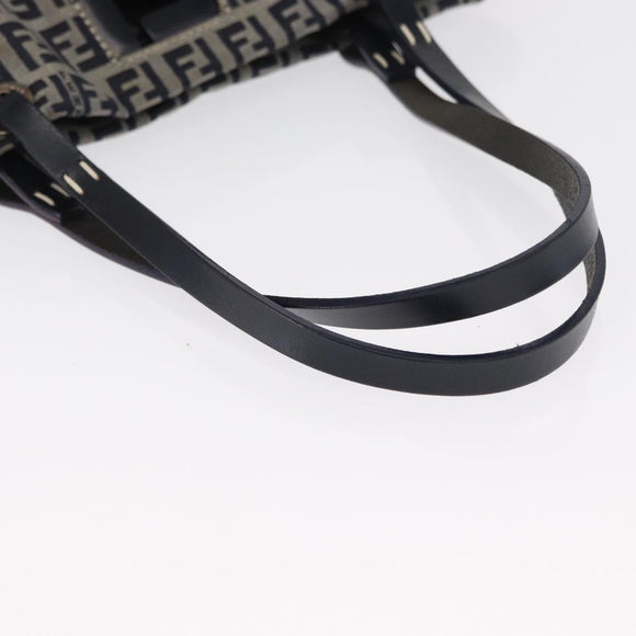 FENDI Zucchino Canvas Hand Bag Navy Silver Auth 166002