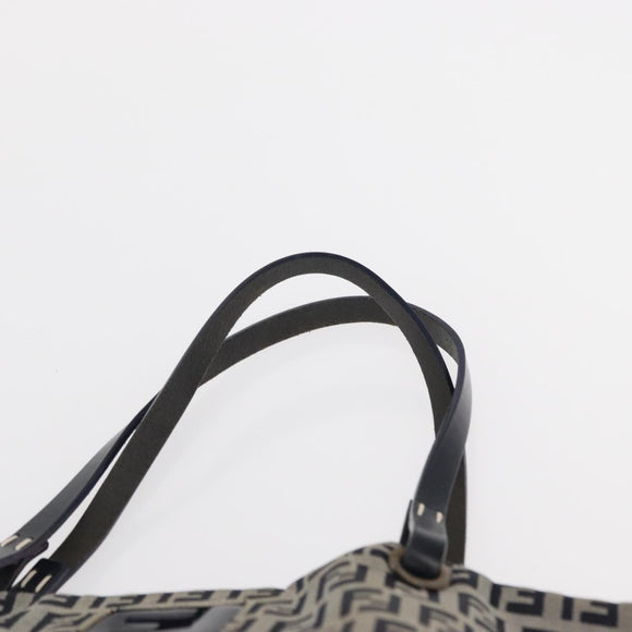 FENDI Zucchino Canvas Hand Bag Navy Silver Auth 166002