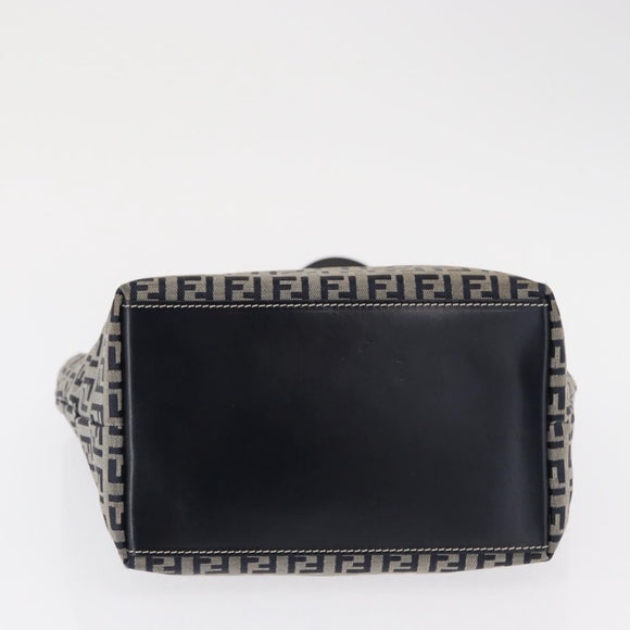 FENDI Zucchino Canvas Hand Bag Navy Silver Auth 166002