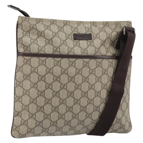 GUCCI GG Supreme Shoulder Bag PVC Beige Silver 141626 Auth 166003