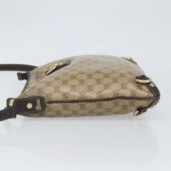 GUCCI GG Crystal Shoulder Bag Coated Canvas Beige Gold Auth 166004