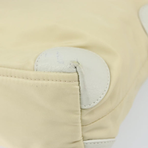 PRADA Shoulder Bag Nylon Leather Ivory Silver Auth 166005